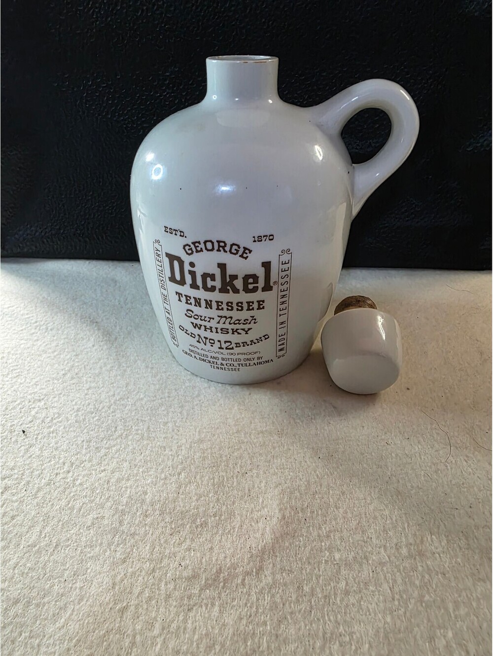 Vintage 1988 George Dickel No. 12 Ceramic Whiskey Jug Decanter With Stopper